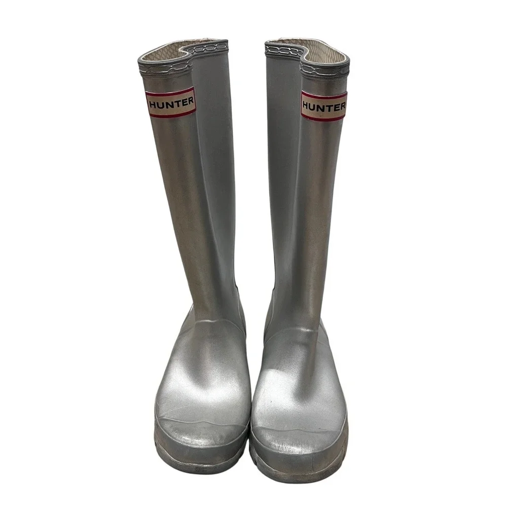 Hunter Original‎ Tall Silver Metallic Rain Boots Big Kids 4M/5F